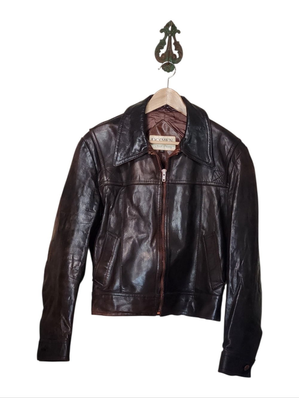 Ro'Men Brown Distressed Leather Vintage Cropped Jacket Size 44